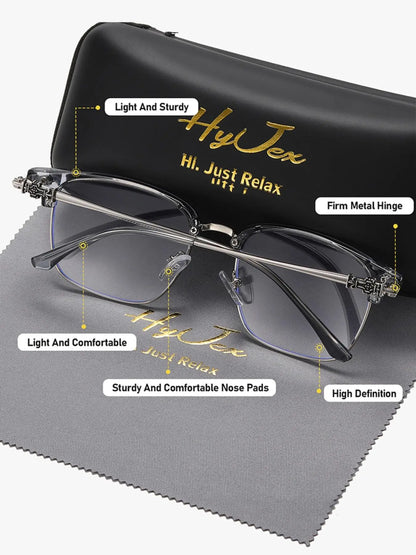 Unisex Vintage Sunglasses Brow Bar Frame, Casual Trendy Half Rim Glasses, Metal Plastic Frame, All Seasons Wear, Decorative Lenses, Square Browline Glasses